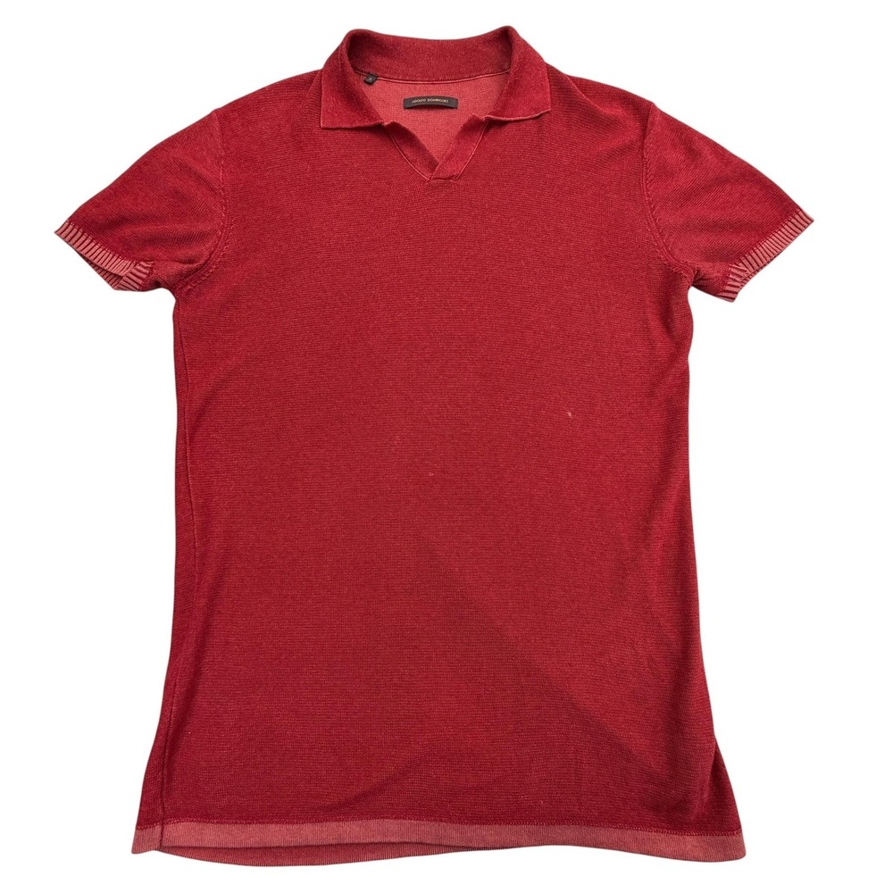 Adolfo Dominguez Polo Shirt Mens XL Red Short Sleeve Knit Cotton Viscose Casual